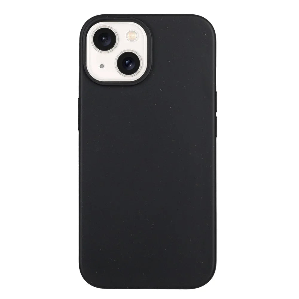 For iPhone 13 Case Smooth Tough Wheat Straw+TPU Magnetic Phone Cover - Black - 1