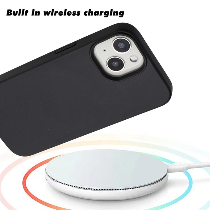 For iPhone 13 Case Smooth Tough Wheat Straw+TPU Magnetic Phone Cover - Black - 5