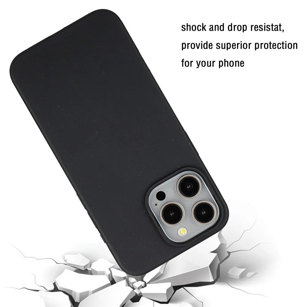 For iPhone 12 / 12 Pro Case Wheat Straw+TPU Full Biodegradable Phone Cover - Black - 4