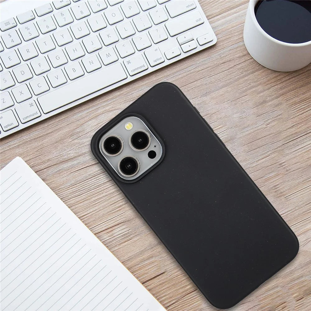 For iPhone 12 / 12 Pro Case Wheat Straw+TPU Full Biodegradable Phone Cover - Black - 6