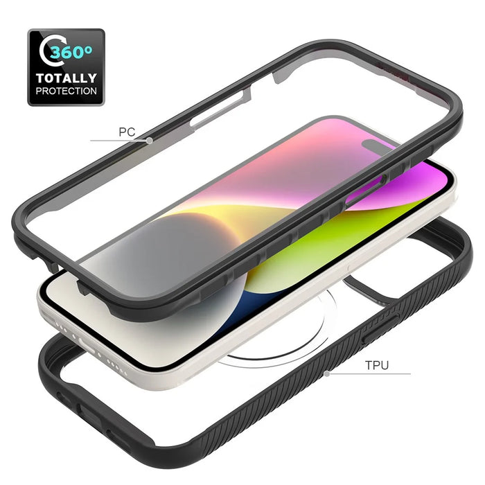 Starry Series for iPhone 15 Magnetic Case PC+TPU Clear Phone Cover with PET Screen Protector - 3