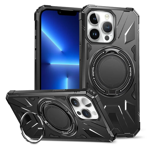 For iPhone 13 Pro Max 6.7 inch Case TPU+PC Rotatable Kickstand Phone Protective Cover - Black - 1