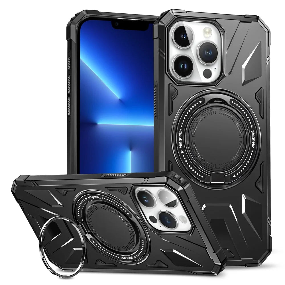 For iPhone 13 Pro 6.1 inch Case Anti-fall TPU+PC Phone Protective Cover with Rotatable Kickstand - Black - 1