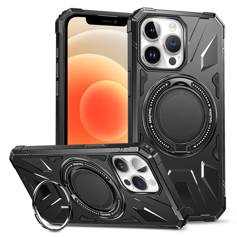 For iPhone 12 Pro Max 6.7 inch Case Magnetic Anti-fall TPU+PC Kickstand Protective Back Shell - Black - 1