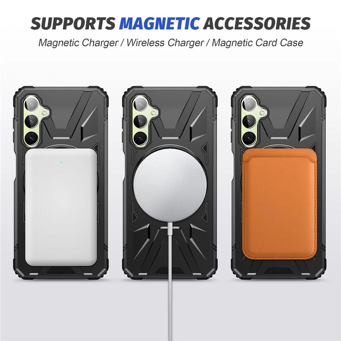 For Samsung Galaxy A14 4G / A14 5G Case Shockproof TPU+PC Phone Back Protector with Rotating Kickstand - Black - 3