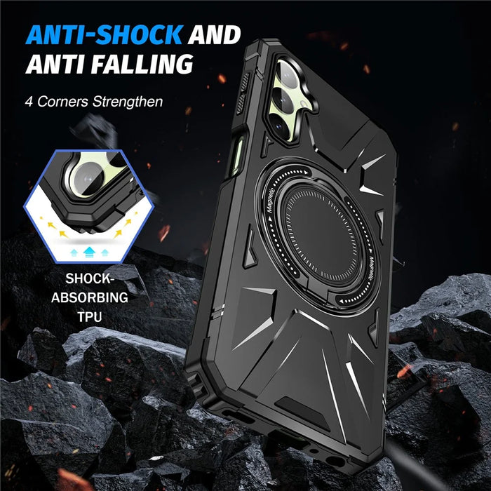 For Samsung Galaxy A14 4G / A14 5G Case Shockproof TPU+PC Phone Back Protector with Rotating Kickstand - Black - 4