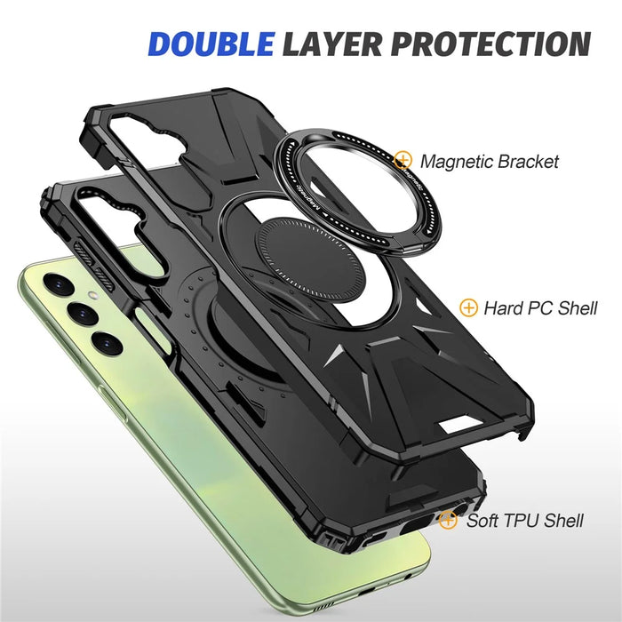 For Samsung Galaxy A14 4G / A14 5G Case Shockproof TPU+PC Phone Back Protector with Rotating Kickstand - Black - 5