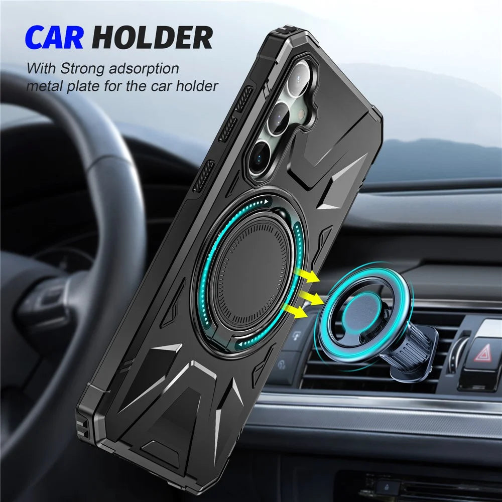 For Samsung Galaxy S23 FE Case TPU+PC Rotating Kickstand Phone Cover Built-in Magnetic Holder Metal Sheet - Black - 2