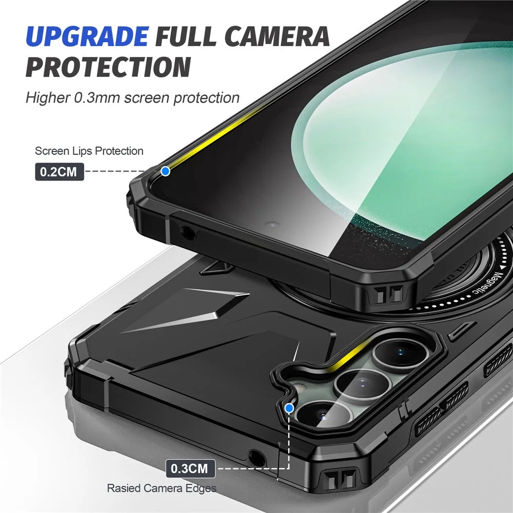 For Samsung Galaxy S23 FE Case TPU+PC Rotating Kickstand Phone Cover Built-in Magnetic Holder Metal Sheet - Black - 6