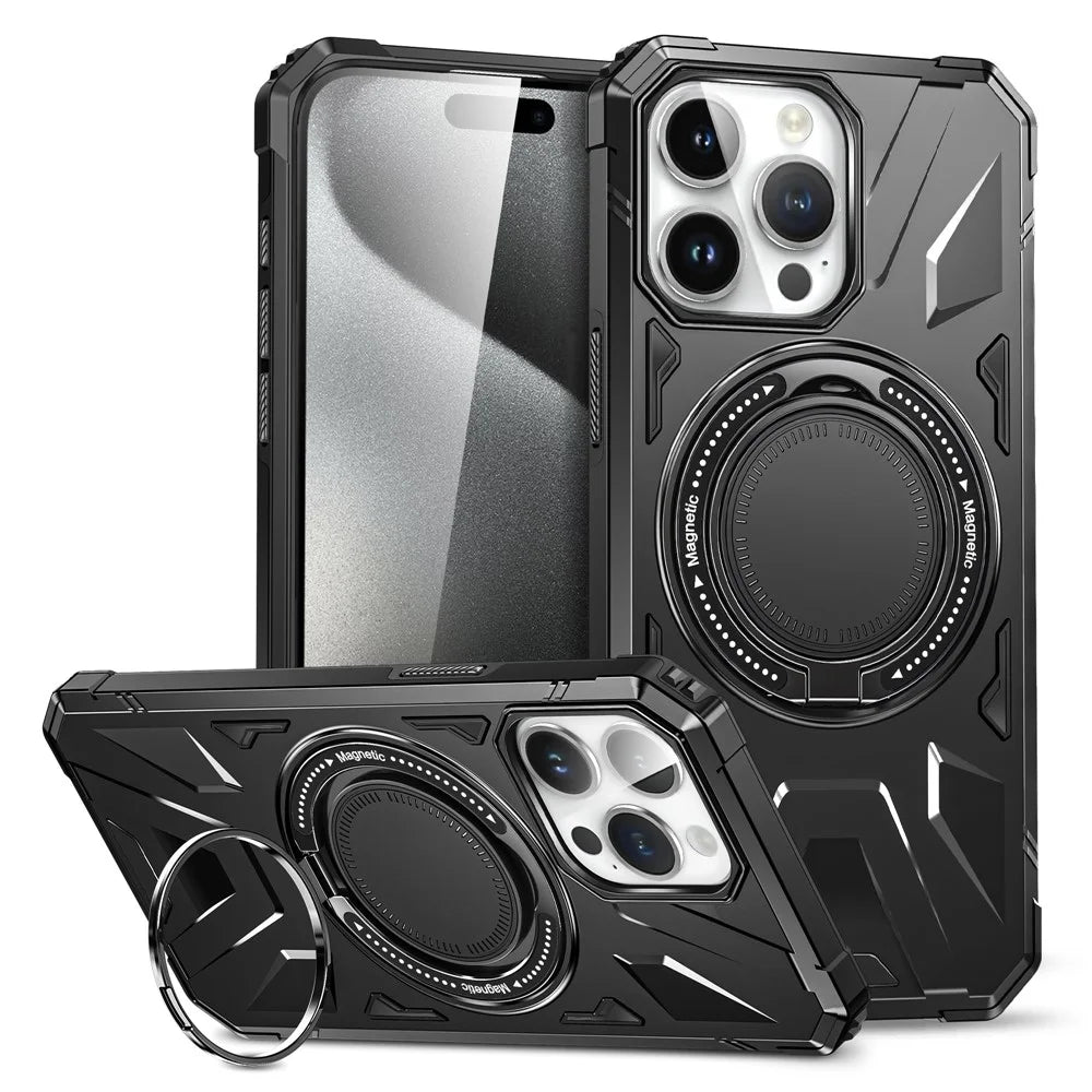 For iPhone 15 Pro Case Anti-fall TPU+PC Phone Cover with Metal Bracket - Black - 1