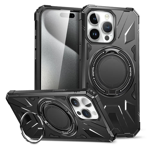 For iPhone 15 Pro Case Anti-fall TPU+PC Phone Cover with Metal Bracket - Black - 1