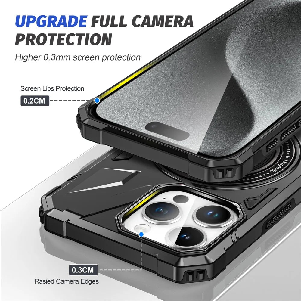For iPhone 15 Pro Case Anti-fall TPU+PC Phone Cover with Metal Bracket - Black - 6