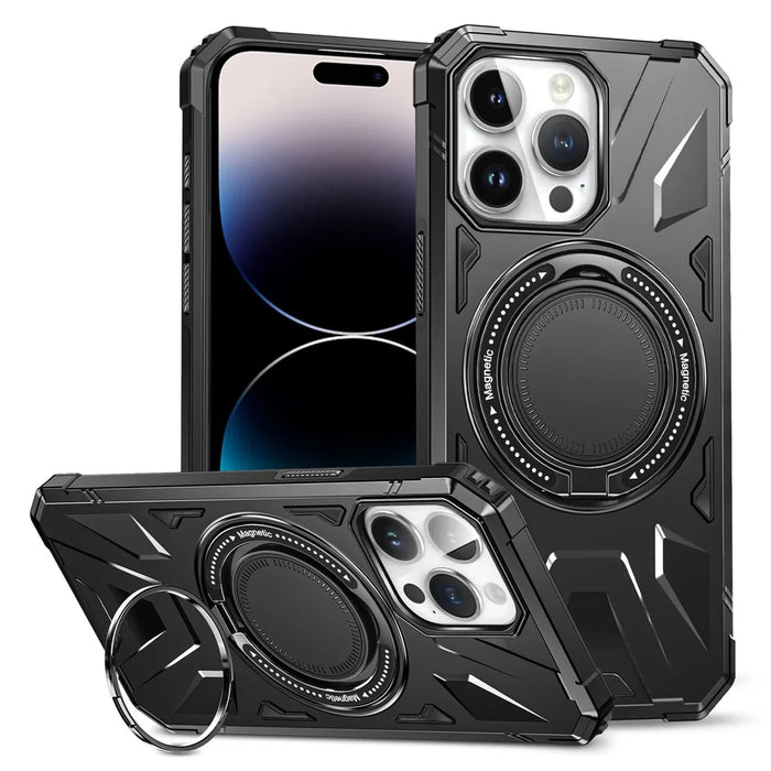 For iPhone 14 Pro Max Case Anti-drop Shock Absorbing TPU+PC Kickstand Smart Phone Cover - Black - 1