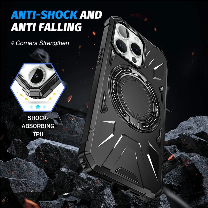 For iPhone 14 Pro Max Case Anti-drop Shock Absorbing TPU+PC Kickstand Smart Phone Cover - Black - 4