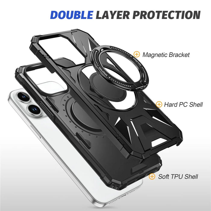 For iPhone 14 Pro Max Case Anti-drop Shock Absorbing TPU+PC Kickstand Smart Phone Cover - Black - 5