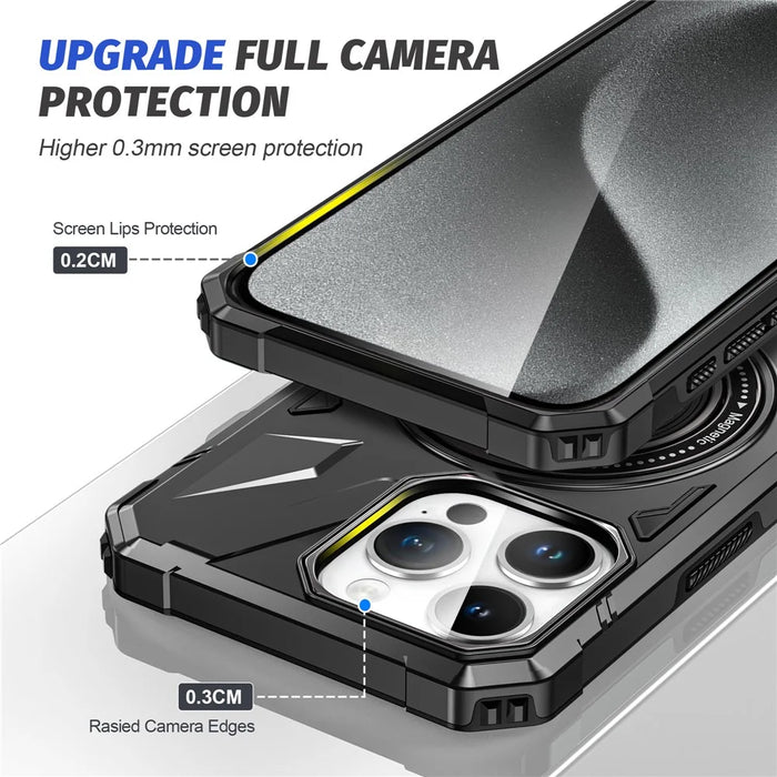 For iPhone 14 Pro Max Case Anti-drop Shock Absorbing TPU+PC Kickstand Smart Phone Cover - Black - 6