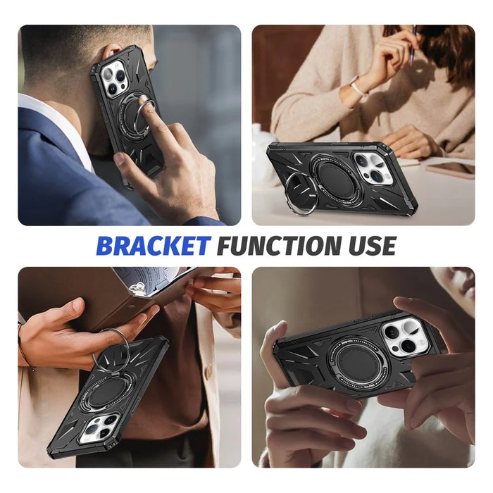For iPhone 14 Pro Max Case Anti-drop Shock Absorbing TPU+PC Kickstand Smart Phone Cover - Black - 7