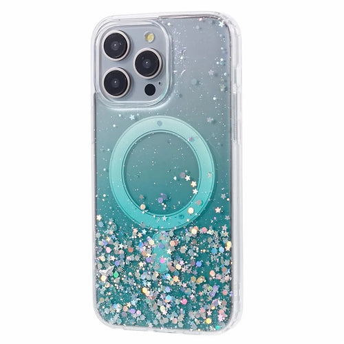 JTW Series For iPhone 12 Pro Max 6.7 inch Case Compatible with MagSafe Sparkle Epoxy TPU+Acrylic Phone Cover - Green - 1