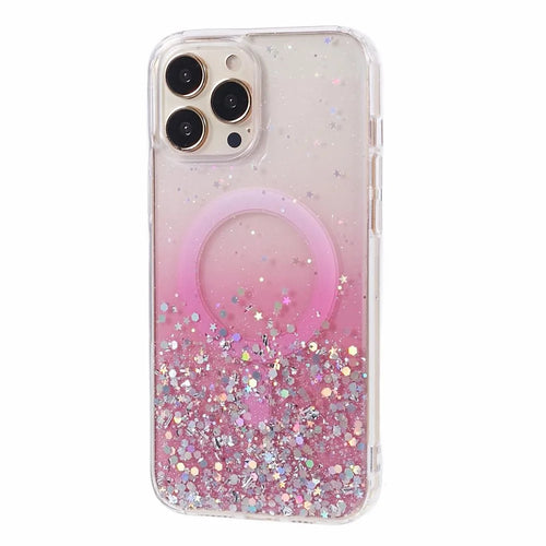 JTW Series For iPhone 13 Pro Max 6.7 inch TPU+Acrylic Case Compatible with MagSafe Glitter Epoxy Anti-Drop Phone Cover - Pink - 1