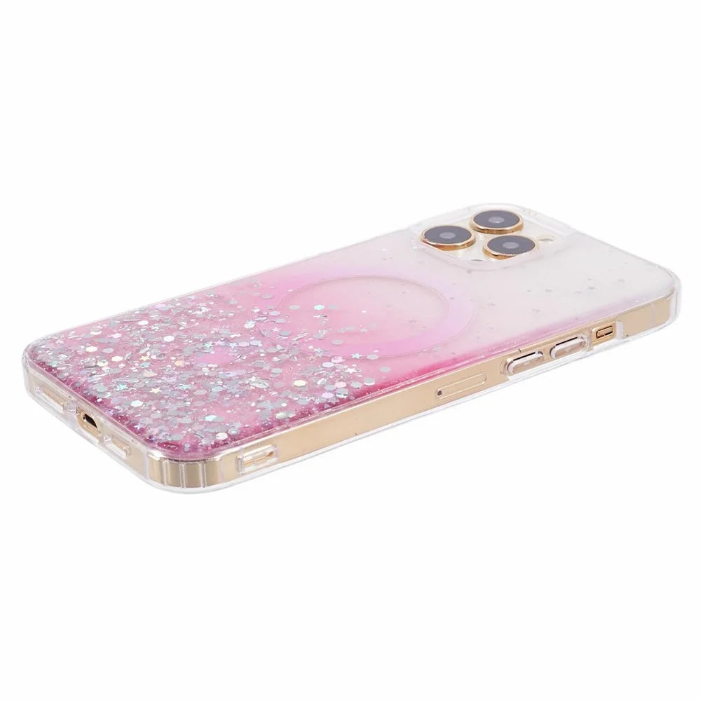JTW Series For iPhone 13 Pro Max 6.7 inch TPU+Acrylic Case Compatible with MagSafe Glitter Epoxy Anti-Drop Phone Cover - Pink - 5