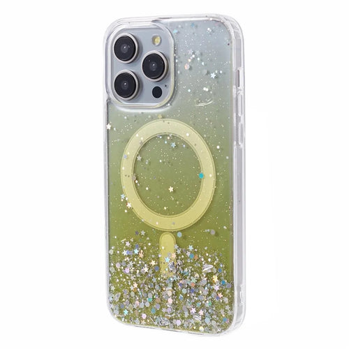JTW Series For iPhone 14 Pro Slim Case Compatible with MagSafe Sparkle Epoxy TPU+Acrylic Phone Cover - Yellow - 1