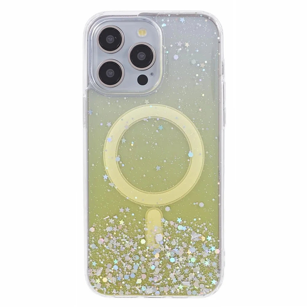 JTW Series For iPhone 14 Pro Slim Case Compatible with MagSafe Sparkle Epoxy TPU+Acrylic Phone Cover - Yellow - 3