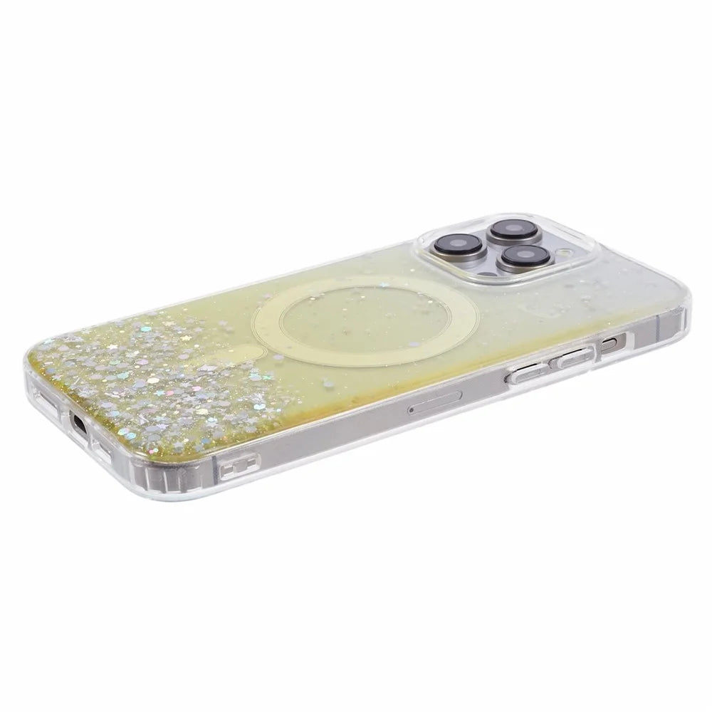 JTW Series For iPhone 14 Pro Slim Case Compatible with MagSafe Sparkle Epoxy TPU+Acrylic Phone Cover - Yellow - 5