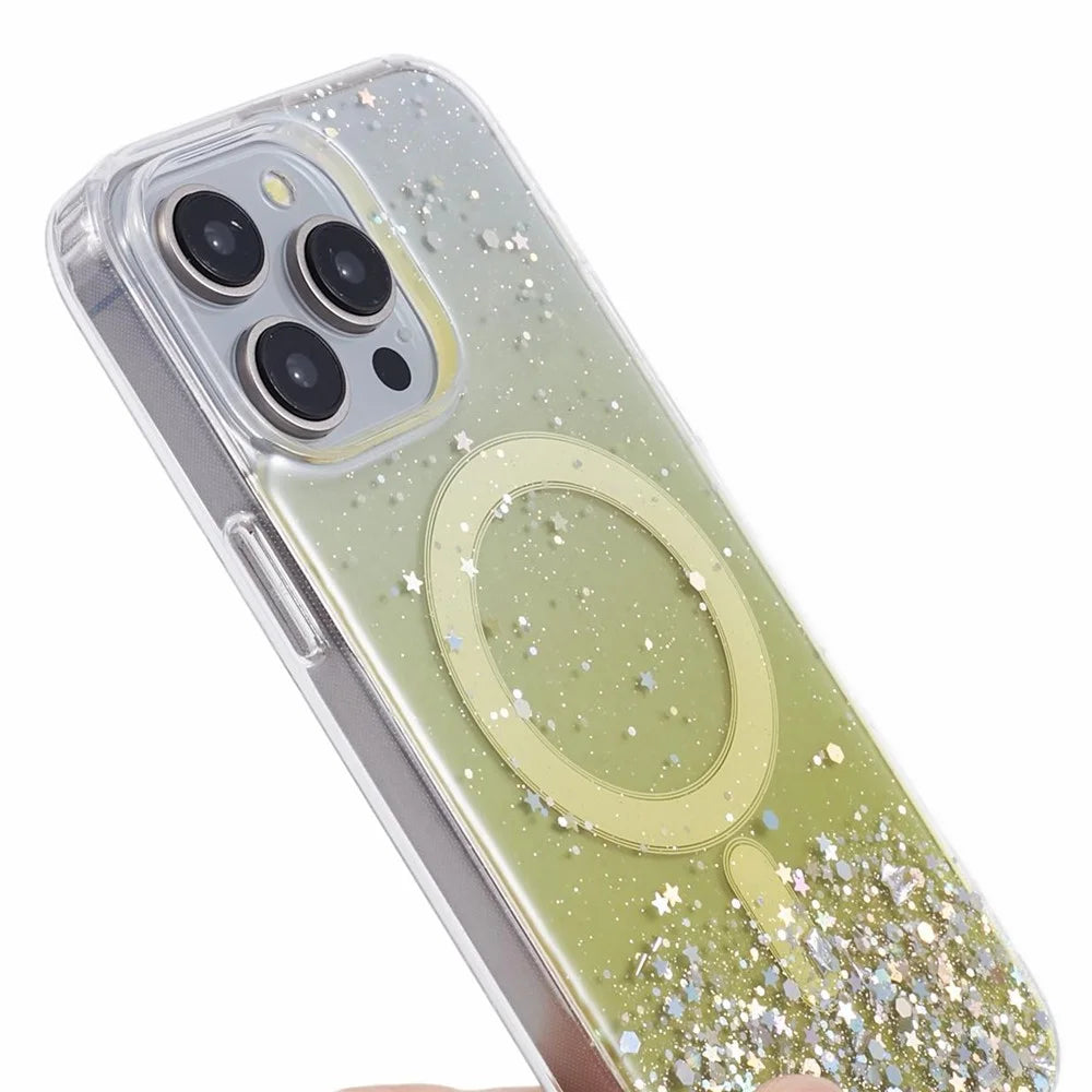 JTW Series For iPhone 14 Pro Slim Case Compatible with MagSafe Sparkle Epoxy TPU+Acrylic Phone Cover - Yellow - 6