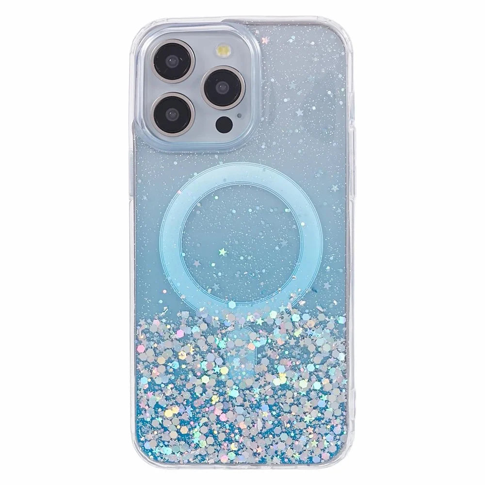 JTW Series For iPhone 14 Pro Max Case Compatible with MagSafe Sparkle Epoxy TPU+Acrylic Slim Phone Cover - Blue - 3