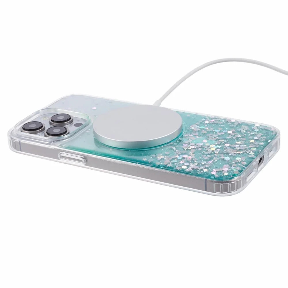 JTW Series For iPhone 15 Pro Shockproof Case Sparkle Epoxy TPU+Acrylic Phone Shell Compatible with MagSafe - Green - 4