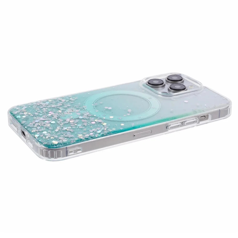 JTW Series For iPhone 15 Pro Shockproof Case Sparkle Epoxy TPU+Acrylic Phone Shell Compatible with MagSafe - Green - 5