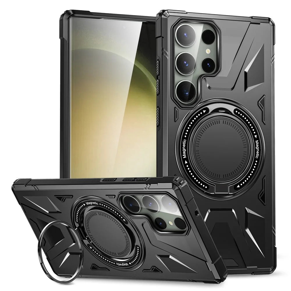 For Samsung Galaxy S23 Ultra Case Scratch-resistant TPU+PC Cellphone Cover with Rotatable Kickstand Design - Black - 1