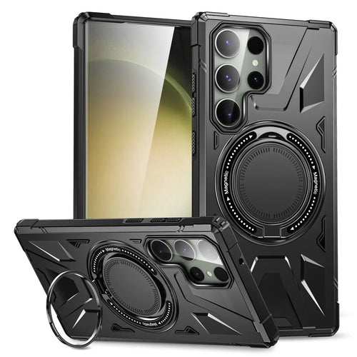 For Samsung Galaxy S23 Ultra Case Scratch-resistant TPU+PC Cellphone Cover with Rotatable Kickstand Design - Black - 1