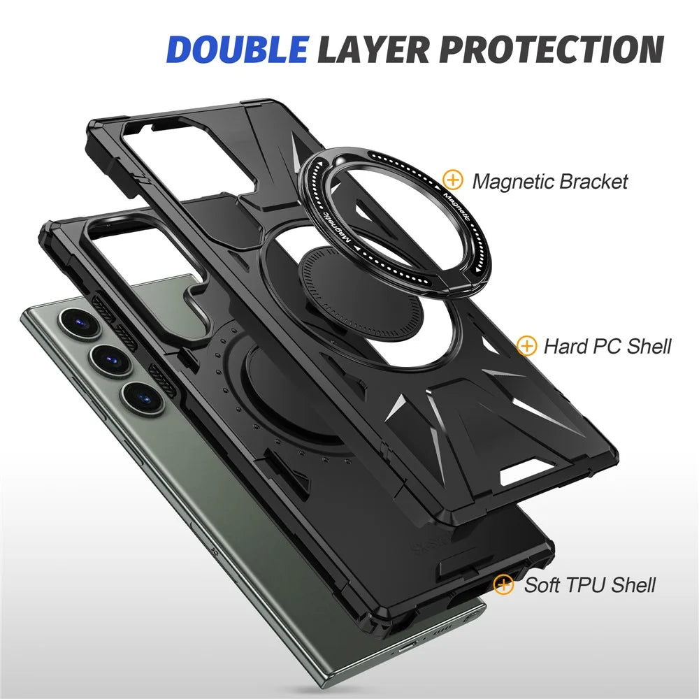 For Samsung Galaxy S23 Ultra Case Scratch-resistant TPU+PC Cellphone Cover with Rotatable Kickstand Design - Black - 5