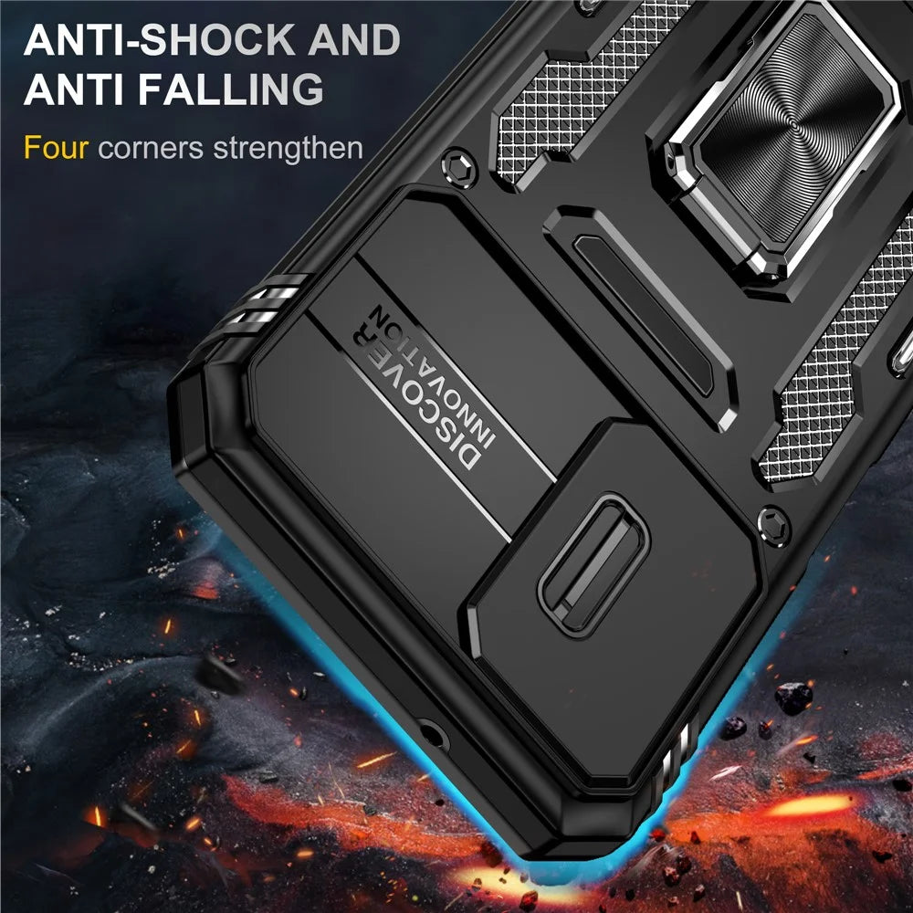 Armor Series For Samsung Galaxy A15 4G Case PC+TPU Anti-Drop Kickstand Phone Cover with Slide Lens Shield - Black - 2