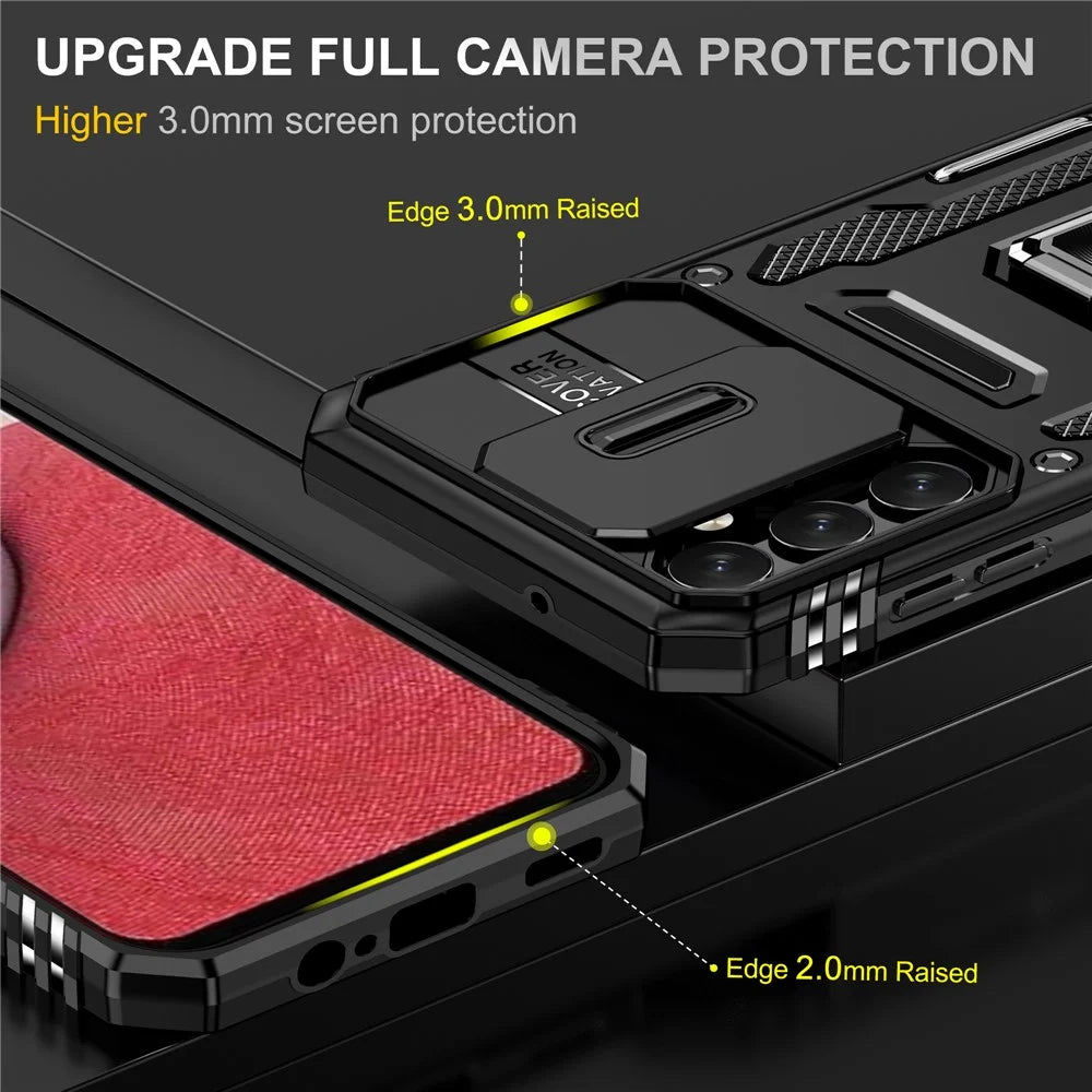 Armor Series For Samsung Galaxy A15 4G Case PC+TPU Anti-Drop Kickstand Phone Cover with Slide Lens Shield - Black - 3