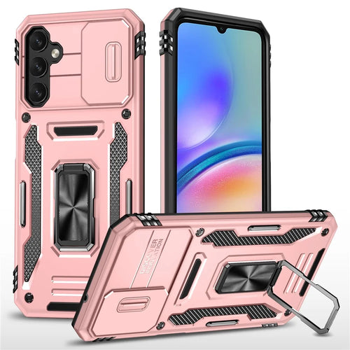Armor Series For Samsung Galaxy A05s 4G Case Slide Lens Shield PC+TPU Anti-fall Phone Cover - Rose Gold - 1