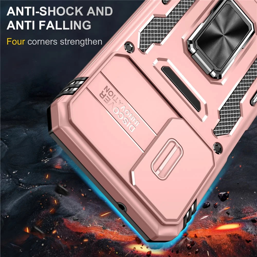 Armor Series For Samsung Galaxy A05s 4G Case Slide Lens Shield PC+TPU Anti-fall Phone Cover - Rose Gold - 2