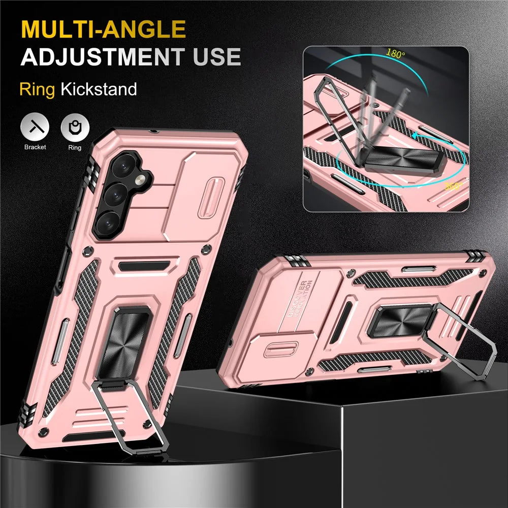 Armor Series For Samsung Galaxy A05s 4G Case Slide Lens Shield PC+TPU Anti-fall Phone Cover - Rose Gold - 4