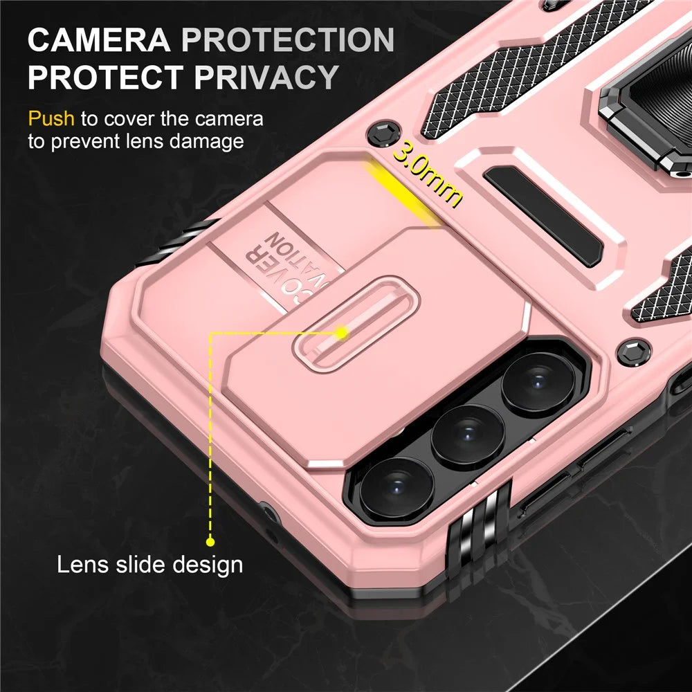 Armor Series For Samsung Galaxy A05s 4G Case Slide Lens Shield PC+TPU Anti-fall Phone Cover - Rose Gold - 5