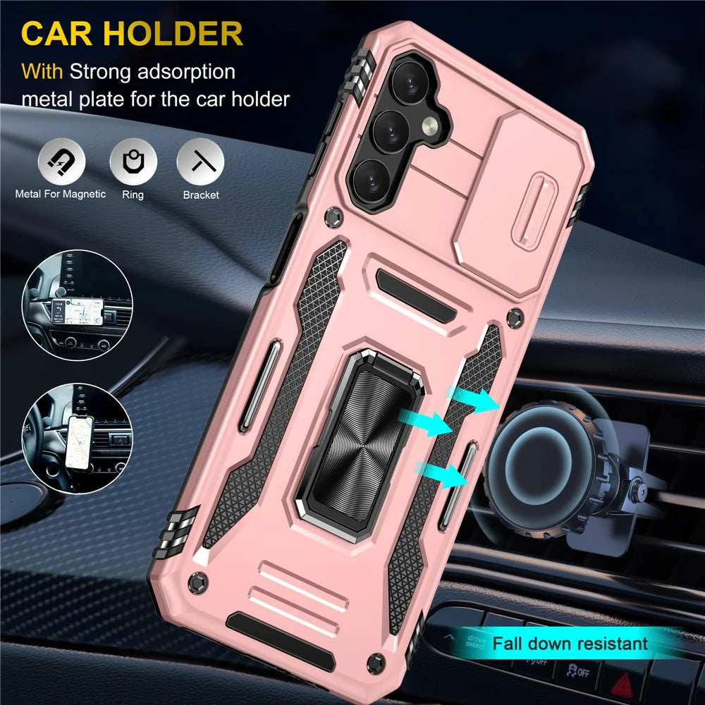 Armor Series For Samsung Galaxy A05s 4G Case Slide Lens Shield PC+TPU Anti-fall Phone Cover - Rose Gold - 6