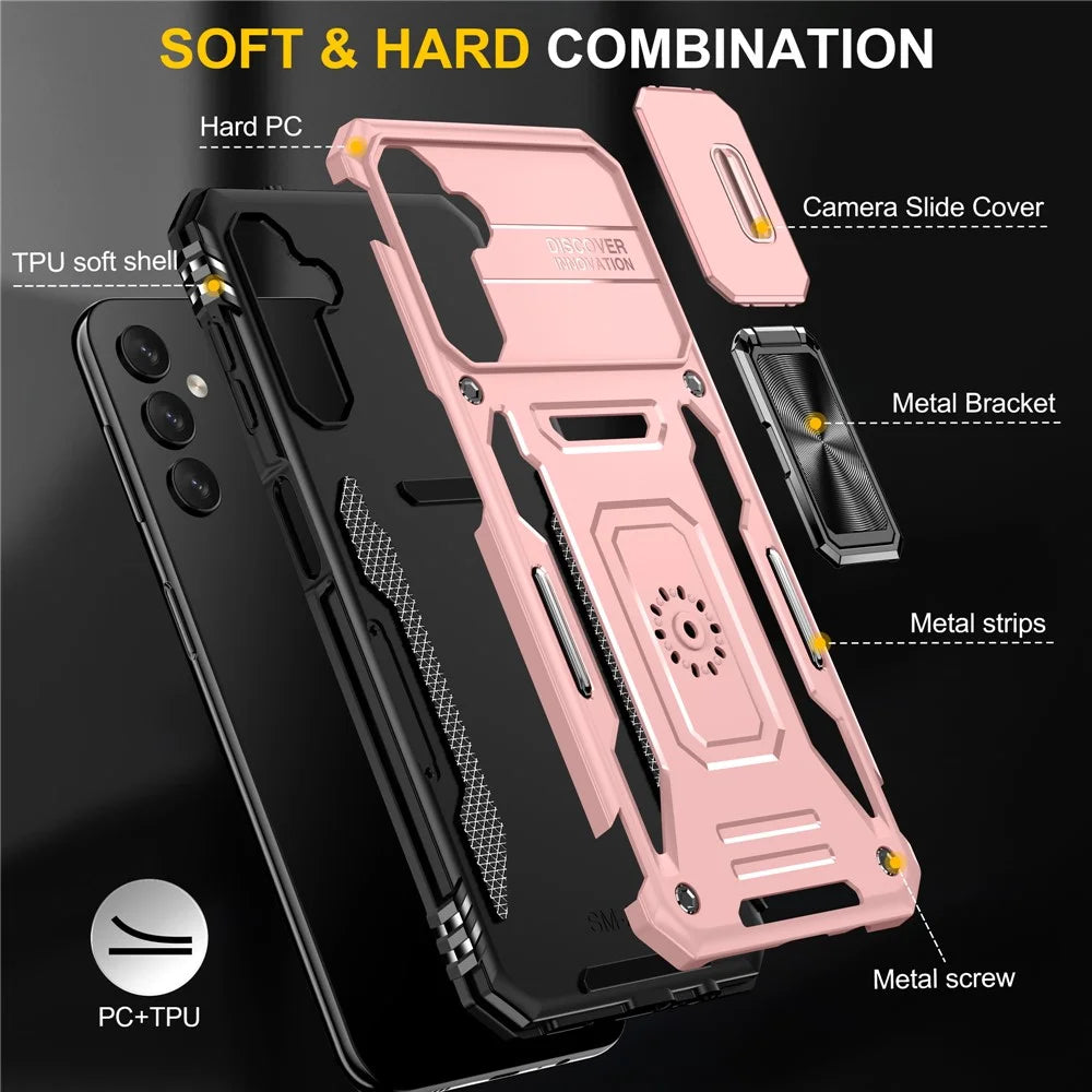 Armor Series For Samsung Galaxy A05s 4G Case Slide Lens Shield PC+TPU Anti-fall Phone Cover - Rose Gold - 7