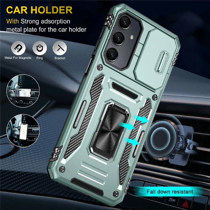 Armor Series For Samsung Galaxy S25 / S24 Case PC+TPU Shockproof Kickstand Smart Phone Back Protector with Slide Lens Lid - Green - 3