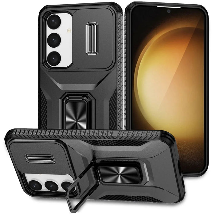For Samsung Galaxy S24+ Case Kickstand Slide Lens Protection Phone Cover - Black - 1