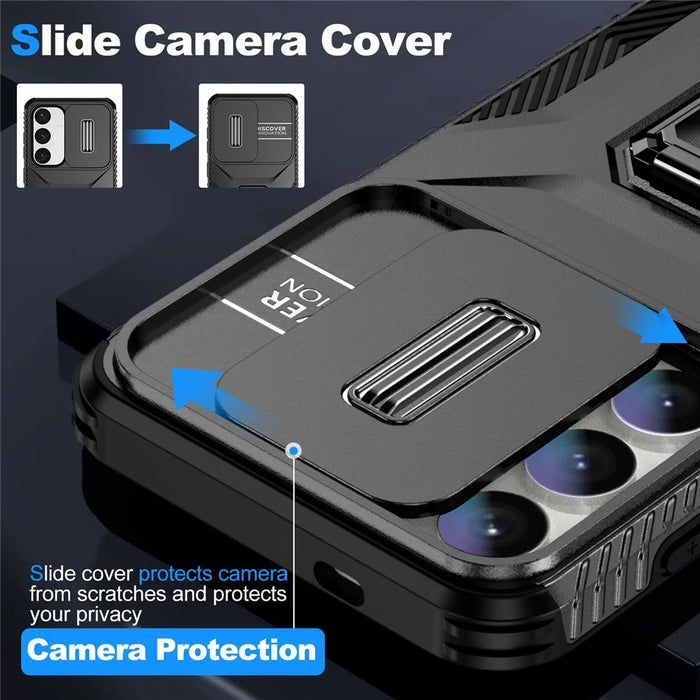 For Samsung Galaxy S24+ Case Kickstand Slide Lens Protection Phone Cover - Black - 3