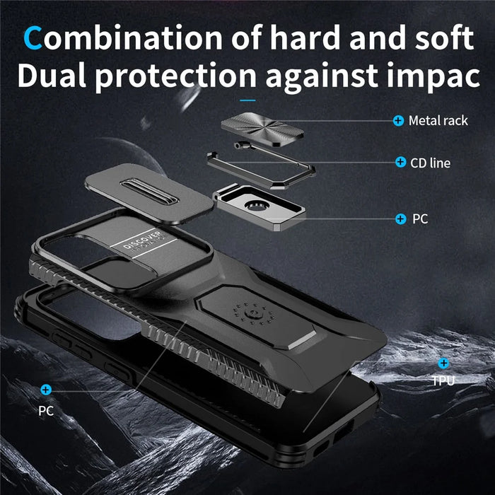 For Samsung Galaxy S24+ Case Kickstand Slide Lens Protection Phone Cover - Black - 4
