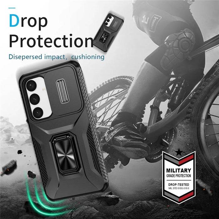 For Samsung Galaxy S24+ Case Kickstand Slide Lens Protection Phone Cover - Black - 7