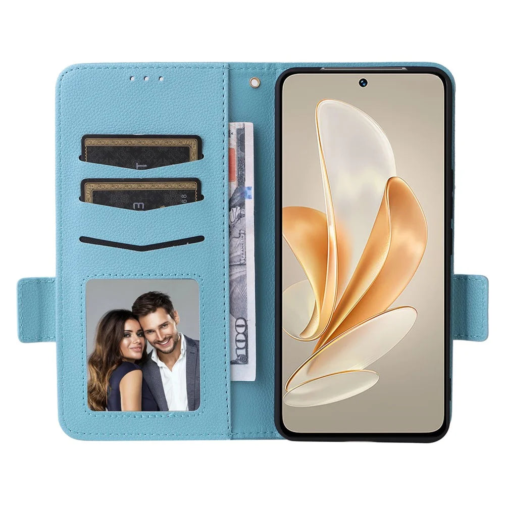 For vivo V29e (Global) 5G / Y200 (India) 5G Case PU Leather Wallet Litchi Texture Phone Cover with Strap - Baby Blue - 2
