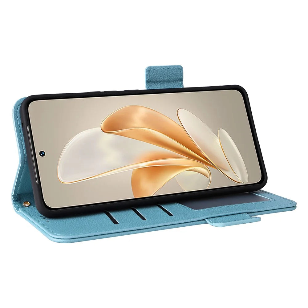 For vivo V29e (Global) 5G / Y200 (India) 5G Case PU Leather Wallet Litchi Texture Phone Cover with Strap - Baby Blue - 3