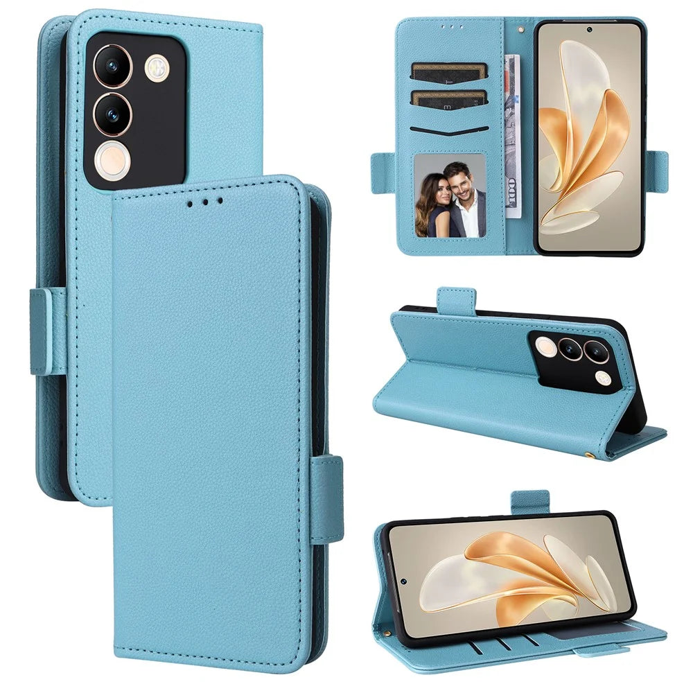 For vivo V29e (Global) 5G / Y200 (India) 5G Case PU Leather Wallet Litchi Texture Phone Cover with Strap - Baby Blue - 7